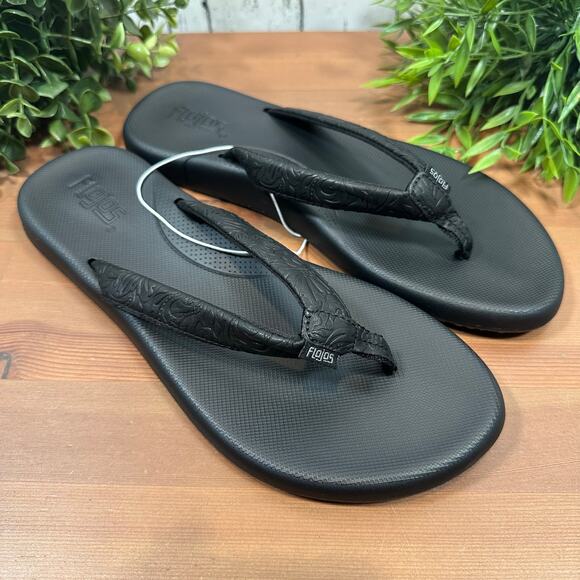 Flojos Women's Black Artisan Flip Flop Sandals Size 7 - Picture 2 of 4